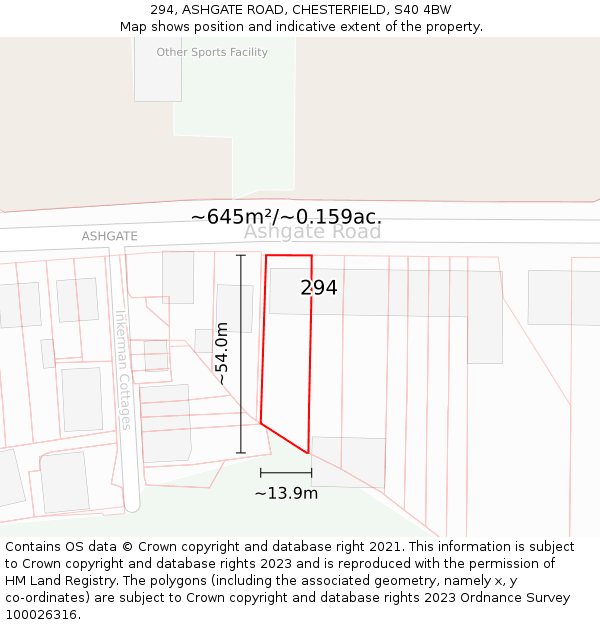 294, ASHGATE ROAD, CHESTERFIELD, S40 4BW: Plot and title map