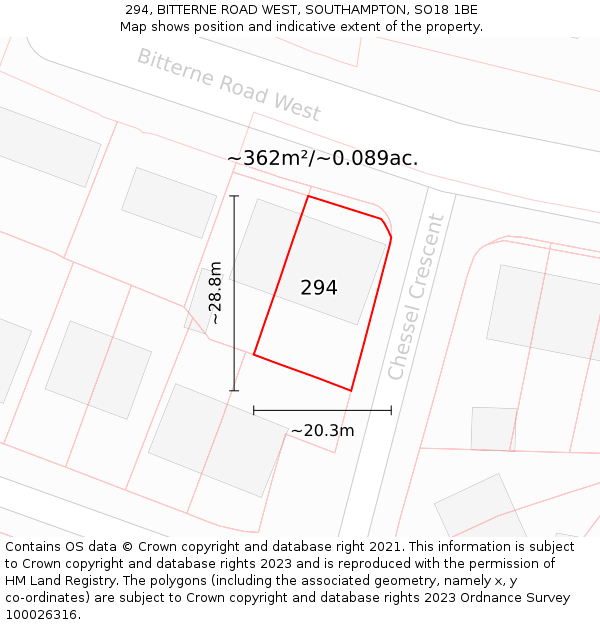 294, BITTERNE ROAD WEST, SOUTHAMPTON, SO18 1BE: Plot and title map