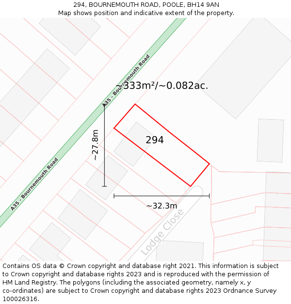 294, BOURNEMOUTH ROAD, POOLE, BH14 9AN: Plot and title map