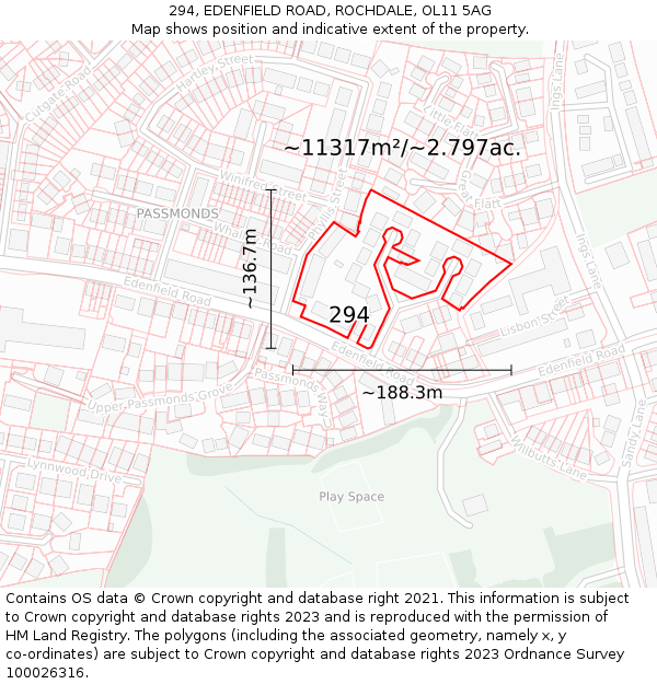 294, EDENFIELD ROAD, ROCHDALE, OL11 5AG: Plot and title map