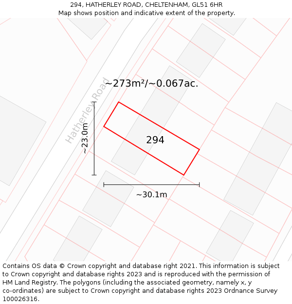 294, HATHERLEY ROAD, CHELTENHAM, GL51 6HR: Plot and title map