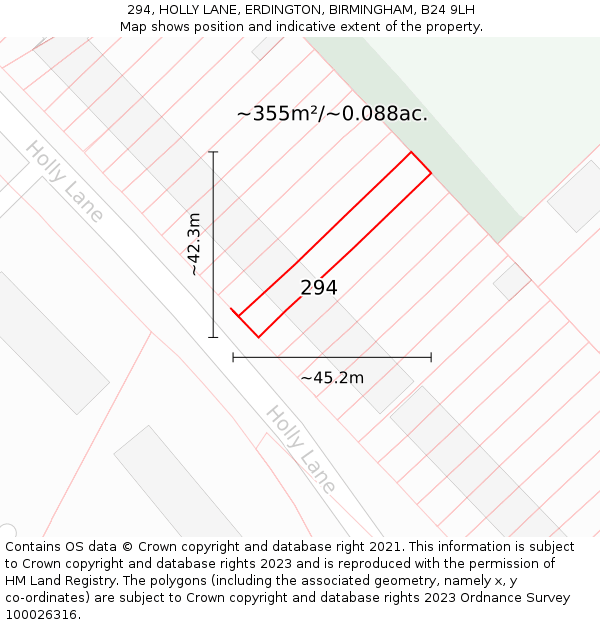 294, HOLLY LANE, ERDINGTON, BIRMINGHAM, B24 9LH: Plot and title map