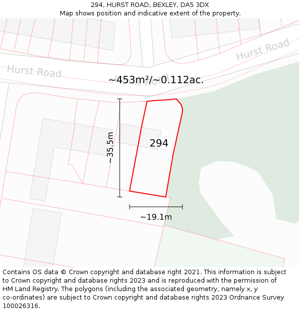 294, HURST ROAD, BEXLEY, DA5 3DX: Plot and title map