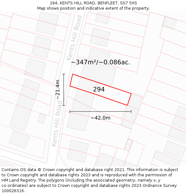 294, KENTS HILL ROAD, BENFLEET, SS7 5XS: Plot and title map