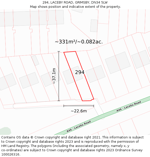 294, LACEBY ROAD, GRIMSBY, DN34 5LW: Plot and title map