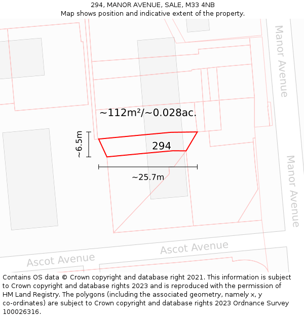 294, MANOR AVENUE, SALE, M33 4NB: Plot and title map