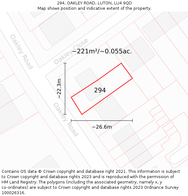 294, OAKLEY ROAD, LUTON, LU4 9QD: Plot and title map