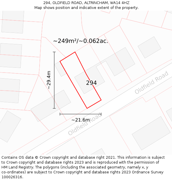 294, OLDFIELD ROAD, ALTRINCHAM, WA14 4HZ: Plot and title map