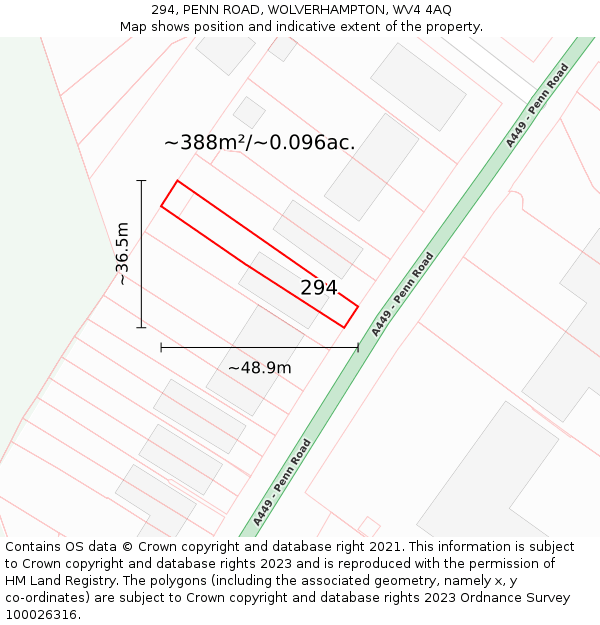 294, PENN ROAD, WOLVERHAMPTON, WV4 4AQ: Plot and title map