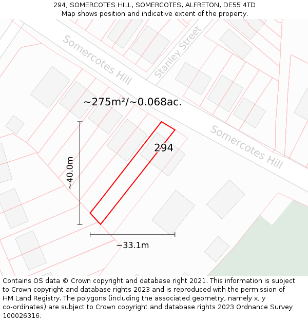 294, SOMERCOTES HILL, SOMERCOTES, ALFRETON, DE55 4TD: Plot and title map