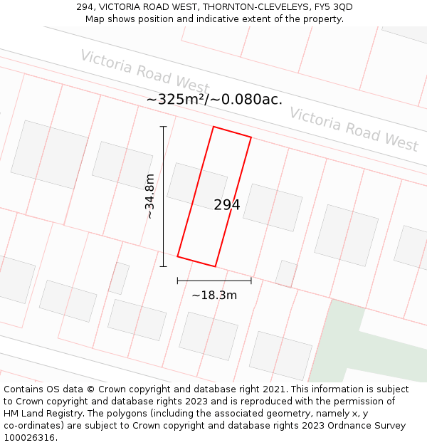 294, VICTORIA ROAD WEST, THORNTON-CLEVELEYS, FY5 3QD: Plot and title map