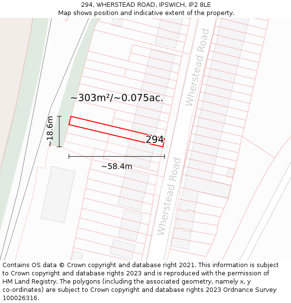 294, WHERSTEAD ROAD, IPSWICH, IP2 8LE: Plot and title map