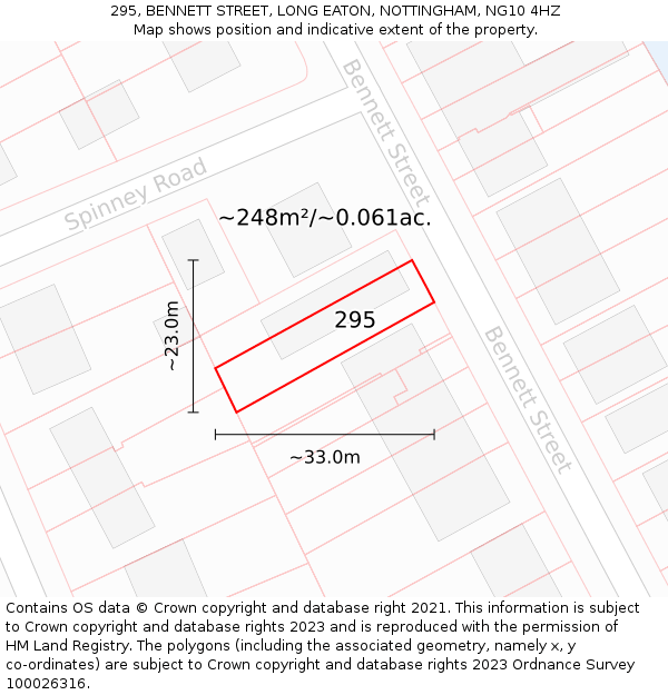 295, BENNETT STREET, LONG EATON, NOTTINGHAM, NG10 4HZ: Plot and title map