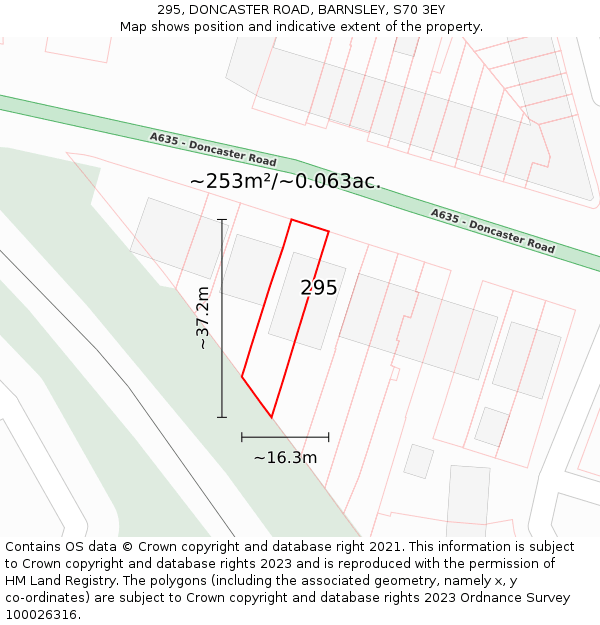 295, DONCASTER ROAD, BARNSLEY, S70 3EY: Plot and title map