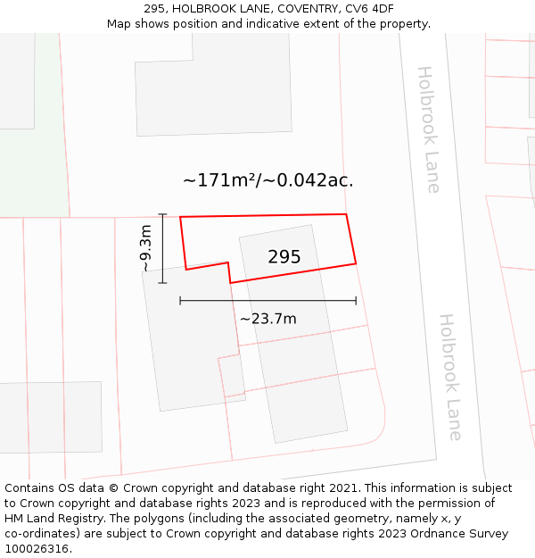 295, HOLBROOK LANE, COVENTRY, CV6 4DF: Plot and title map