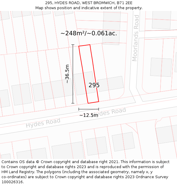 295, HYDES ROAD, WEST BROMWICH, B71 2EE: Plot and title map