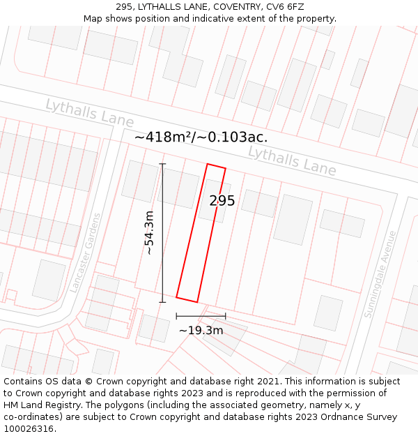 295, LYTHALLS LANE, COVENTRY, CV6 6FZ: Plot and title map