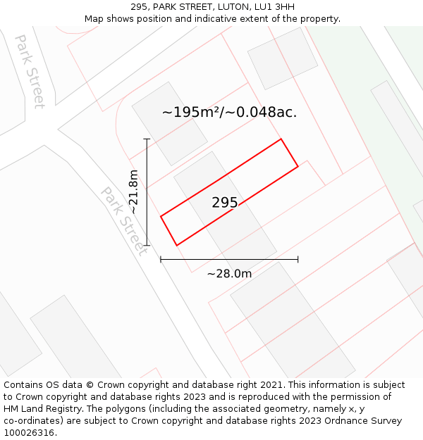 295, PARK STREET, LUTON, LU1 3HH: Plot and title map