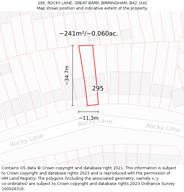 295, ROCKY LANE, GREAT BARR, BIRMINGHAM, B42 1NG: Plot and title map