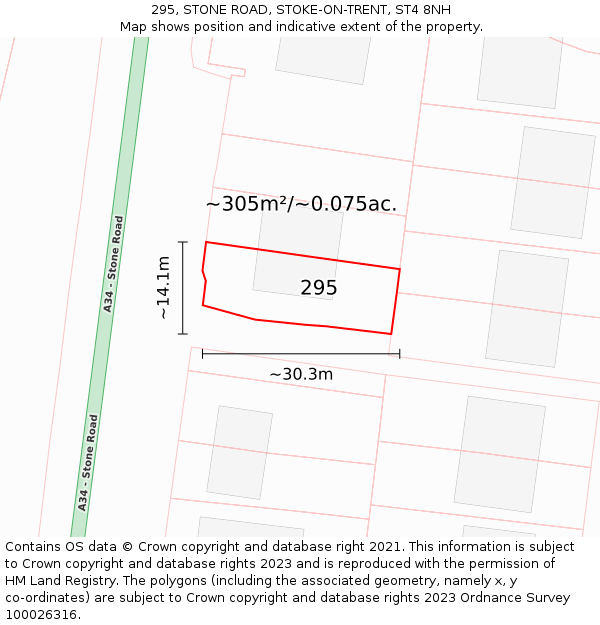 295, STONE ROAD, STOKE-ON-TRENT, ST4 8NH: Plot and title map