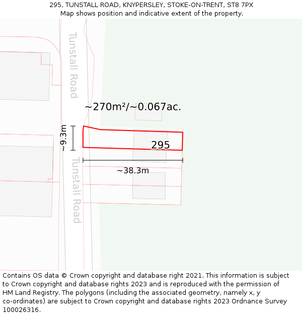 295, TUNSTALL ROAD, KNYPERSLEY, STOKE-ON-TRENT, ST8 7PX: Plot and title map