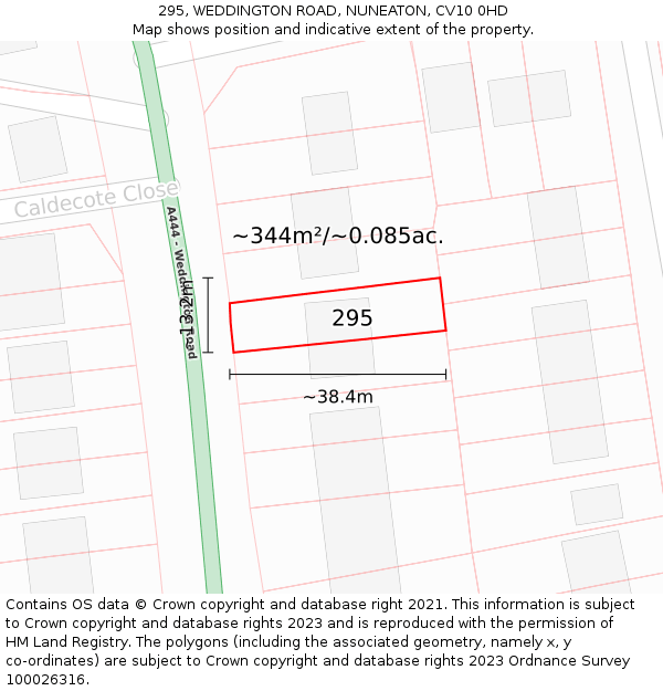 295, WEDDINGTON ROAD, NUNEATON, CV10 0HD: Plot and title map