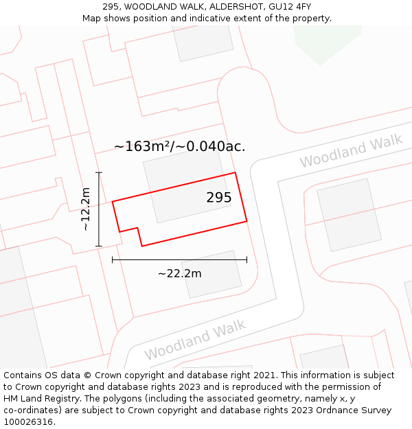 295, WOODLAND WALK, ALDERSHOT, GU12 4FY: Plot and title map