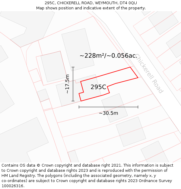 295C, CHICKERELL ROAD, WEYMOUTH, DT4 0QU: Plot and title map