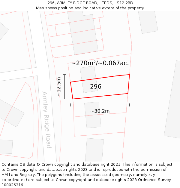 296, ARMLEY RIDGE ROAD, LEEDS, LS12 2RD: Plot and title map