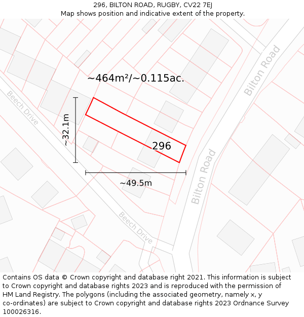 296, BILTON ROAD, RUGBY, CV22 7EJ: Plot and title map