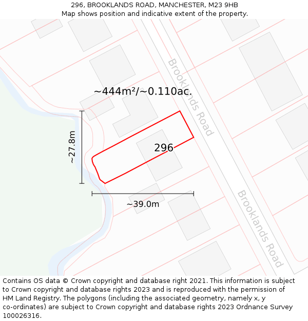 296, BROOKLANDS ROAD, MANCHESTER, M23 9HB: Plot and title map