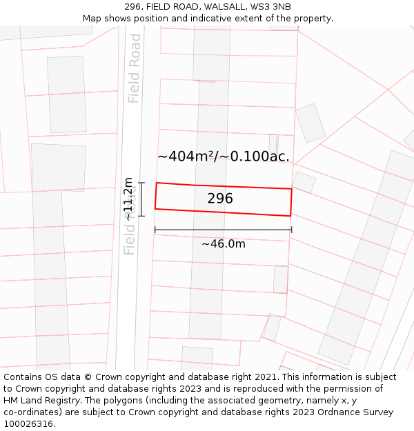 296, FIELD ROAD, WALSALL, WS3 3NB: Plot and title map