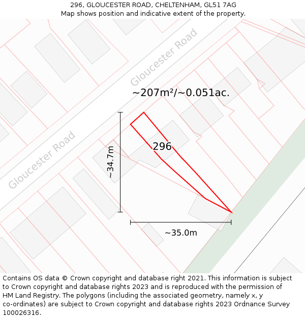 296, GLOUCESTER ROAD, CHELTENHAM, GL51 7AG: Plot and title map