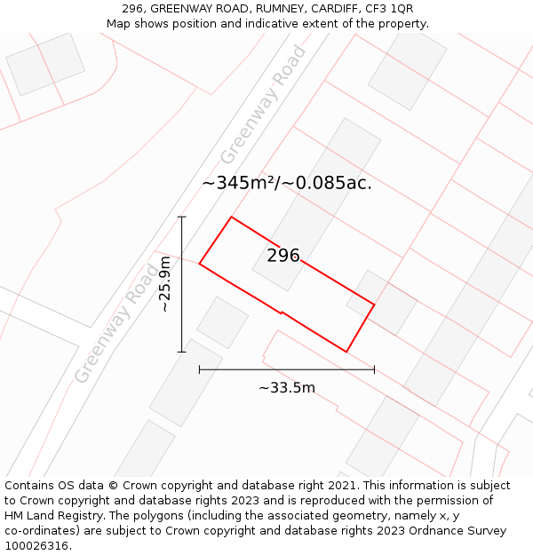 296, GREENWAY ROAD, RUMNEY, CARDIFF, CF3 1QR: Plot and title map