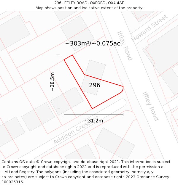 296, IFFLEY ROAD, OXFORD, OX4 4AE: Plot and title map