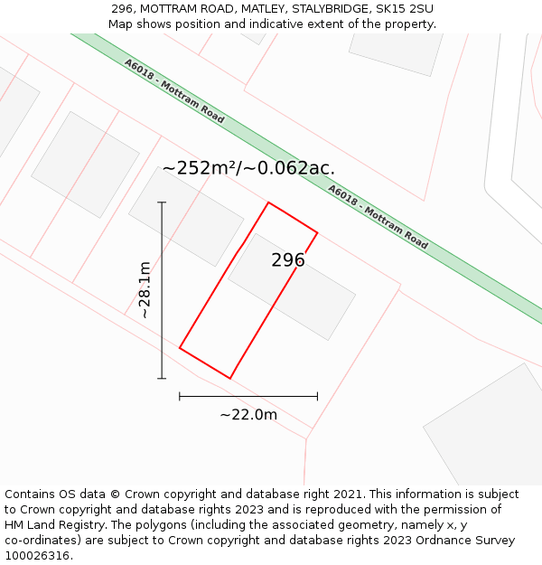 296, MOTTRAM ROAD, MATLEY, STALYBRIDGE, SK15 2SU: Plot and title map