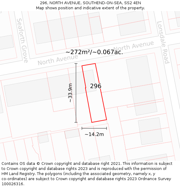 296, NORTH AVENUE, SOUTHEND-ON-SEA, SS2 4EN: Plot and title map