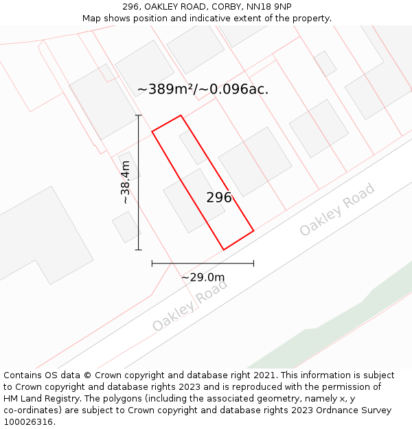 296, OAKLEY ROAD, CORBY, NN18 9NP: Plot and title map