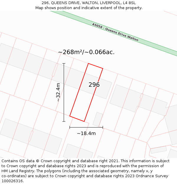 296, QUEENS DRIVE, WALTON, LIVERPOOL, L4 8SL: Plot and title map