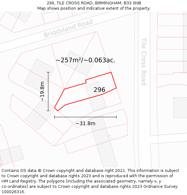 296, TILE CROSS ROAD, BIRMINGHAM, B33 0NB: Plot and title map