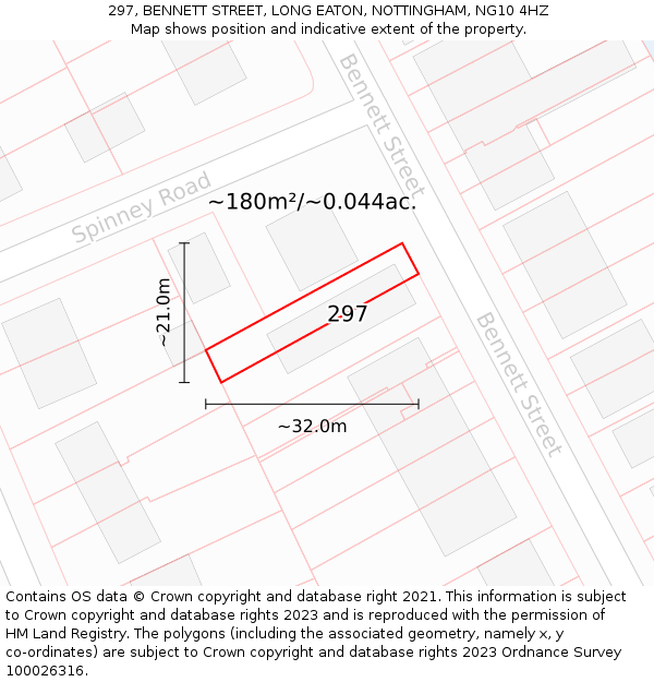 297, BENNETT STREET, LONG EATON, NOTTINGHAM, NG10 4HZ: Plot and title map