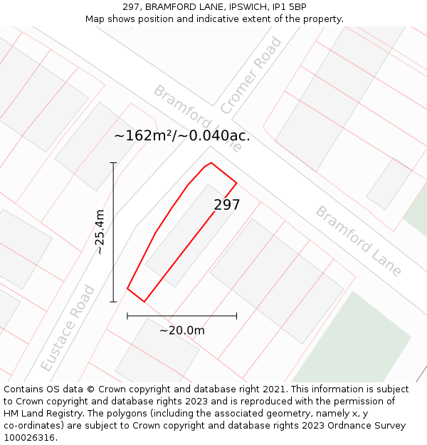 297, BRAMFORD LANE, IPSWICH, IP1 5BP: Plot and title map