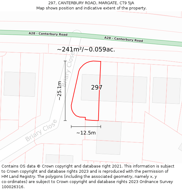 297, CANTERBURY ROAD, MARGATE, CT9 5JA: Plot and title map