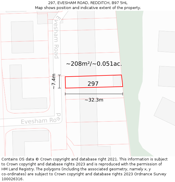 297, EVESHAM ROAD, REDDITCH, B97 5HL: Plot and title map