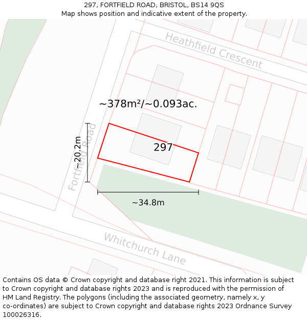 297, FORTFIELD ROAD, BRISTOL, BS14 9QS: Plot and title map