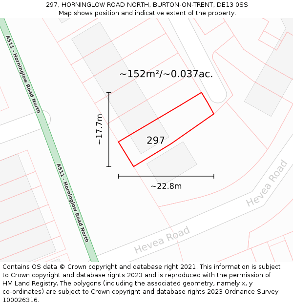 297, HORNINGLOW ROAD NORTH, BURTON-ON-TRENT, DE13 0SS: Plot and title map