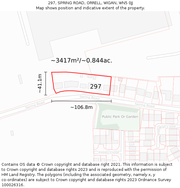 297, SPRING ROAD, ORRELL, WIGAN, WN5 0JJ: Plot and title map