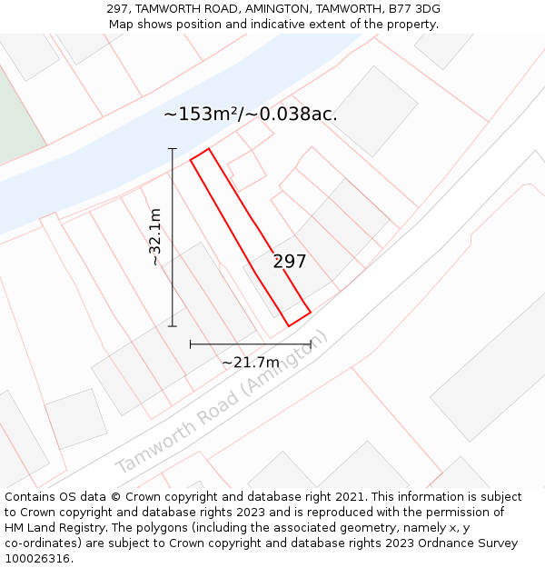 297, TAMWORTH ROAD, AMINGTON, TAMWORTH, B77 3DG: Plot and title map