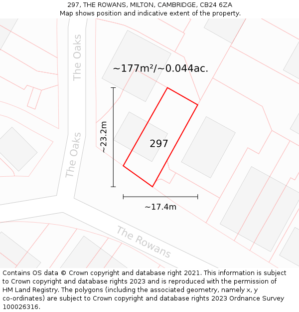 297, THE ROWANS, MILTON, CAMBRIDGE, CB24 6ZA: Plot and title map