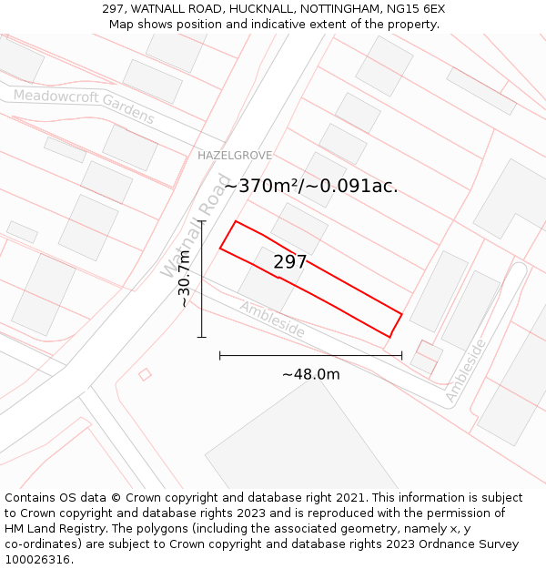 297, WATNALL ROAD, HUCKNALL, NOTTINGHAM, NG15 6EX: Plot and title map